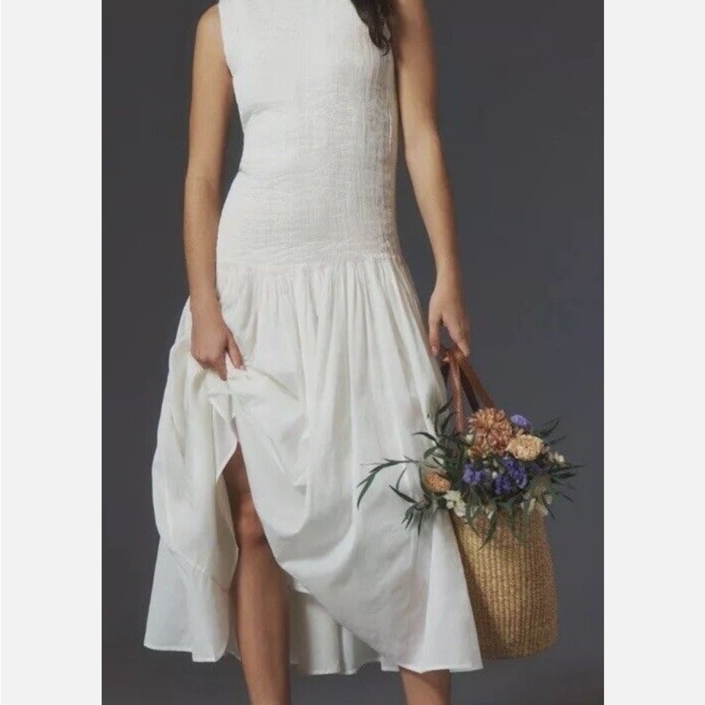 SAMANT CHAUHAN SLEEVELESS DROP-WAIST PLEATED MIDI Dress